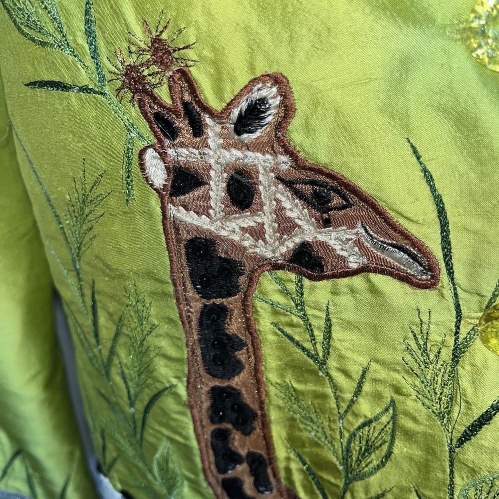 Vtg Anage Silk Jacket Womens M Embroidered Safari Art to Wear Giraffe Peacock - Picture 5 of 14